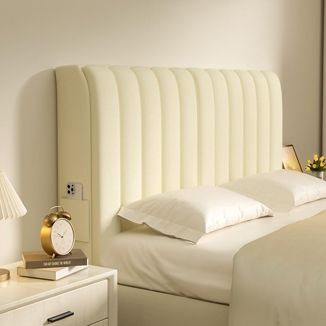 UHVUJDUI Velvet Headboard Cover With Padding,New 2024 Universal Bed Head Cover For Double King Size Bed,Elastic Anti-scratch With Pockets For Metal Frame Bed Wooden Bed (Color : Beige, Size : 180cm) — image 1