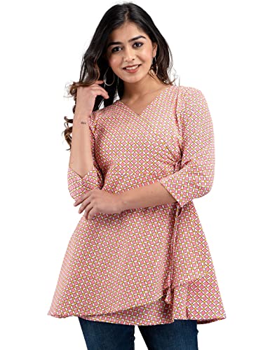 Image of feranoid Floral Print Angrakha 3 Sleeves Flared Kurti