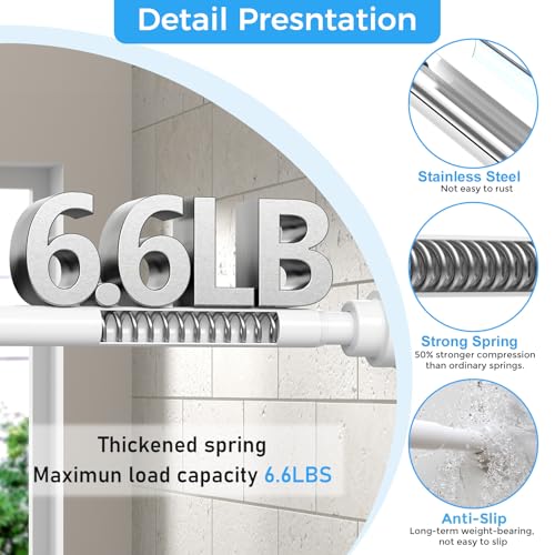 Image of Shower Curtain Rods 31-76 inch 2Pcs White Spring Tension Rod Adjustable