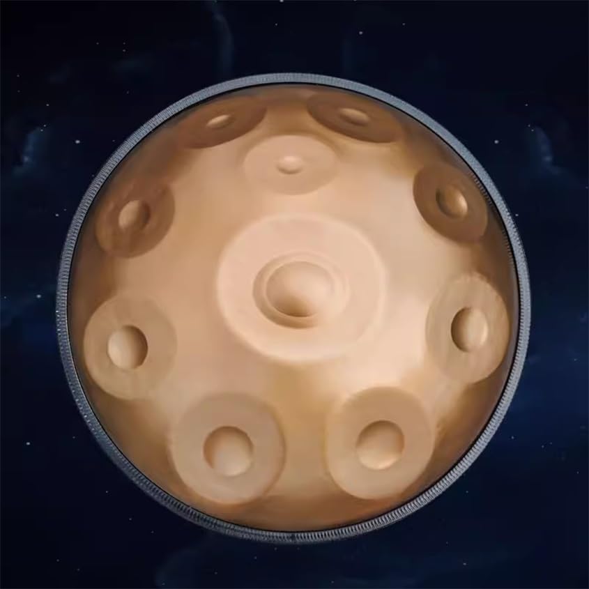 Bęben Ręczny D-moll 432 Hz 10 Nutowy 22-calowy Stalowy Bęben Ręczny, Instrument Bębenkowy Ręczny z Miękką Torbą na Patelnię, 1 Młotki do Ręcznego Instrumentu, Stojak na Patelnię i Ściereczkę Bezpyłową