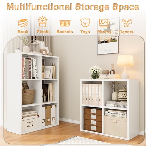 Image of VASAAOSD 6 Cube Storage Organizer - Metal Bookshelf, White Cube Shelf, Deep Cube Shelving with Corner Protector, Toy Display Bookcase for Living Room, Bedroom, Office, Entryway