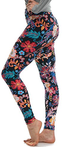 Lush Moda Extra Soft Leggings with Designs- Variety of Prints - 823YF, One Size fits Most (XS - XL), Folk Flower Yoga Waist