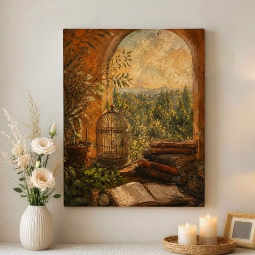 Paysage vert terreux pour créer un salon cosy | Cadre mural rétro de 40x50 cm