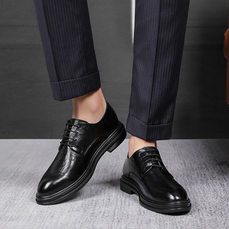Men's Retro Oxford Shoes Formal Business Casual Oxford Trendy Plaid Upper Tuxedo Shoes for Men Fashion Classic Round-Toe Lace Up Low Top Leather Dress Shoes(7.5)4