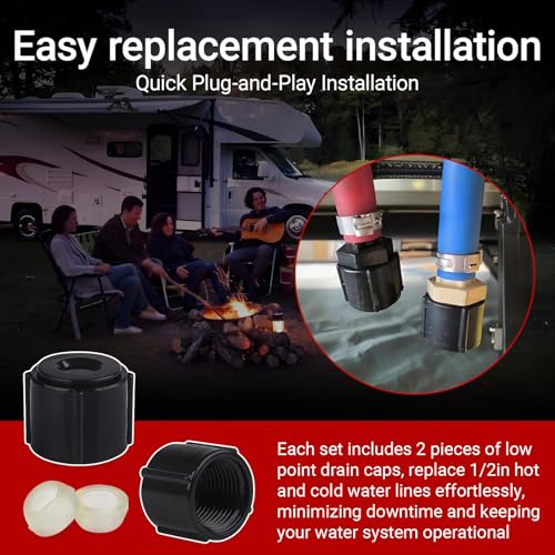 Image of 2 PCS Low Point Drain Seals and Caps for RV Camper Travel Trailer - 1 /2 Inch Hot & Cold Water Lines RV Drain Cap