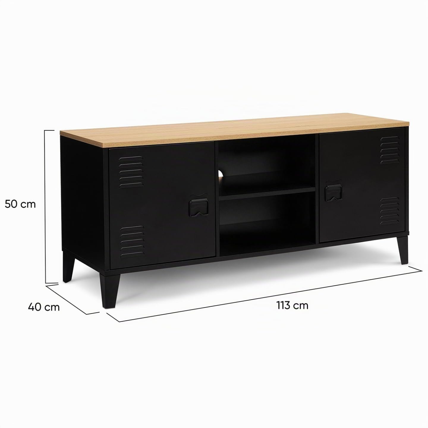 IDMarket - Mobile TV ESTER 113 cm con 2 ante in metallo nero e piano in legno industriale