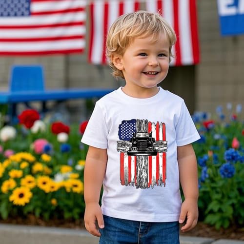 Image of Boys 4th of July Shirts-Toddler Girls Patriotic American Flag Tees Kids Memorial Day USA T-Shirts 2-7T