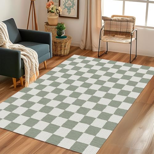 Tapete decorativo lavable verde salvia 3x5 pies miniatura 5