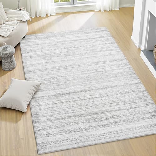 3x5 Area Rug Machine Washable Non Slip Rug Distressed Neutral Moroccan Boho Rug Ultra Soft Indoor Rugs for Bedroom Living Room Entryway Kitchen Foyer Bedside, Grey Grey 3' x 5' (Rectangular)