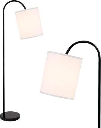 IGLU Living Phoebe Arc Floor Lamp - Low Height Arc Design, 13H Oversized Fabric Drum Shade, Heavy Marble Base, Foot Switch - Modern Floor Lamp for Living Room, Bedroom, Office Black
