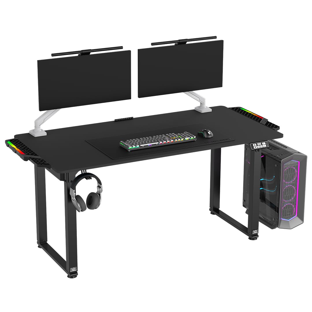 ULTRADESK Uplift V2 Schreibtisch für Spieler Gaming Tisch Stahlkonstruktion, Platz für DREI Monitore, Elektrische Höheneinstellung, mit RGB-LED, Inklusive Zubehör, 176 x 75 cm, Schwarz