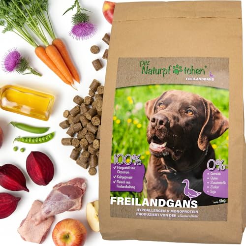Naturpfötchen Freilandgans 5kg - Kaltgepresstes Premiumfutter aus Freilandhaltung - Reich an Ballaststoffen und Protein (25%) - ohne Konservierungsstoffe - Produziert von der Markus Mühle