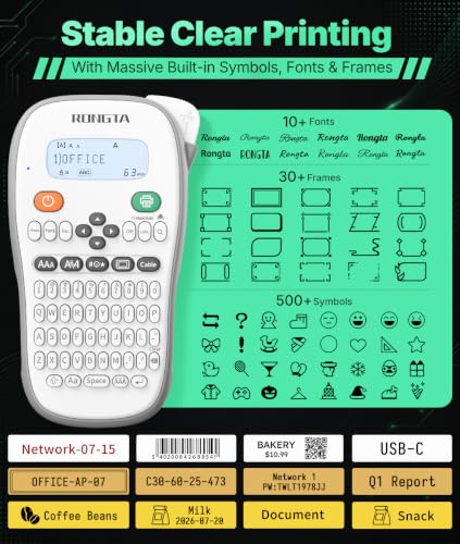 Rongta TH110 Bluetooth Handheld Label Maker Machine with 1 Tape, QWERTY Keyboard Portable Label Printer, for Home, Office, Organization — view 3