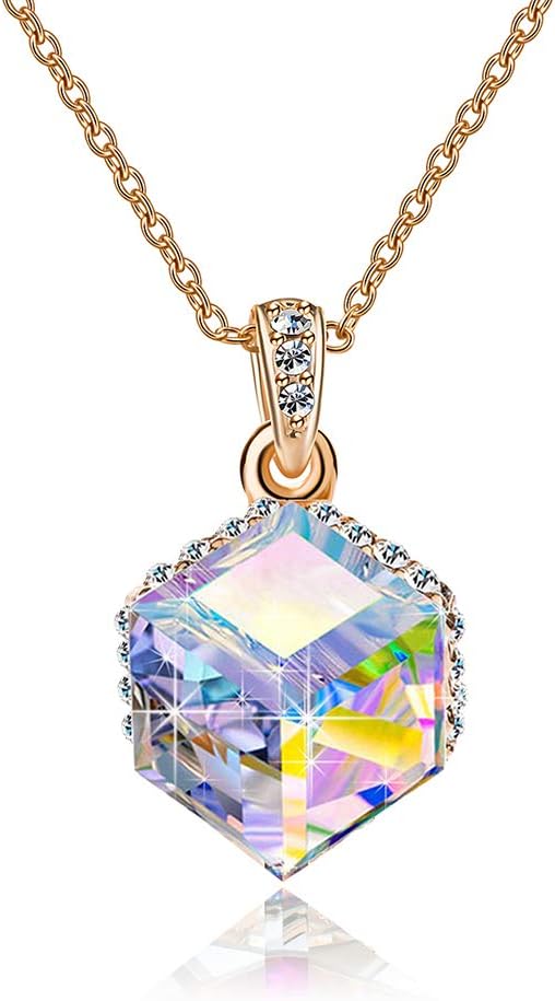 Color Changing Cubic Austrian Crystal Pendant Necklaces for Women 14K Gold Plated Hypoallergenic Jewelry