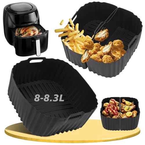 Ninipie 3 Pezzi Contenitore Silicone Accessori Friggitrice ad Aria per Russell Hobbs Air Fryer xxL 8L, Riutilizzabile Teglia Cestello Silicone Accessori per Airfryer Russell Hobbs 8L SatisFry 27170-56