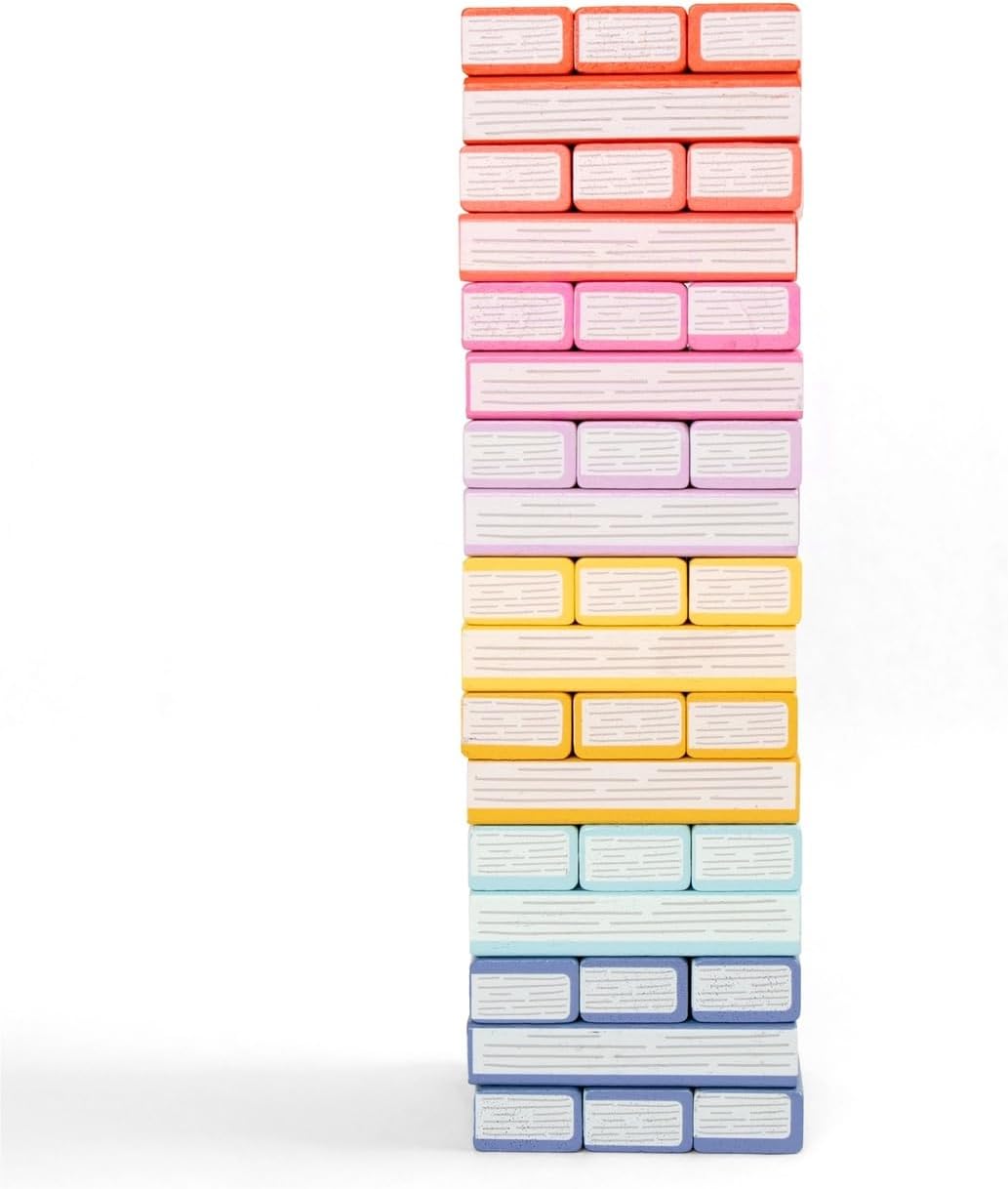 Pippi Post Tumbling Book Stack Game, Wooden Blocks with Colorful Spine Design, 51 Pieces, Classic Stacking Tower Game for Bibliophiles