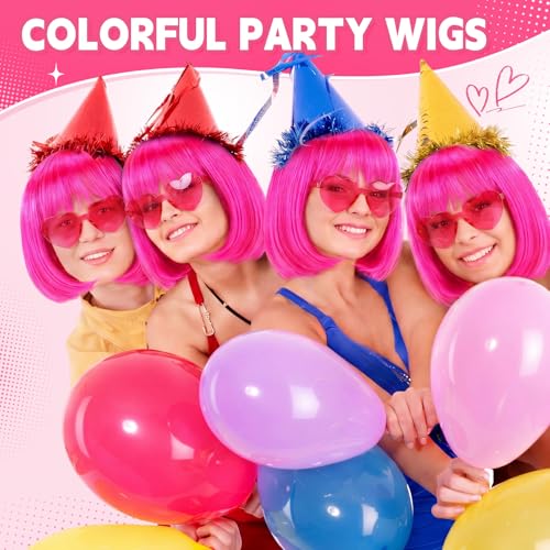 Image of Chunyin 2 Pieces Party Wigs and Sunglasses Set, Rose Pink