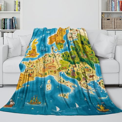 Couverture carte européenne de luxe douce et grande taille pour lit