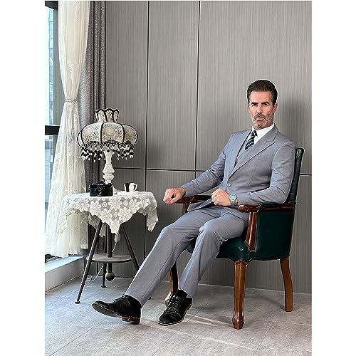 Mens Suit One Button Business Suits 3 Pieces Wedding Grooms Tuxedos(Blazer + Vest + Pants)4