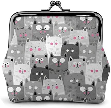 Cute Cartoon Cats Women's Leather Coin Purse, Small Change Pouch with Kiss-Lock Clasp Closure Buckle Wallet for Girl Gift