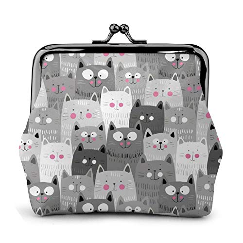 Cute Cartoon Cats Women's Leather Coin Purse, Small Change Pouch With Kiss-Lock Clasp Closure Buckle Wallet For Girl Gift #TOP21