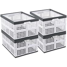 Rosebloom 34 L Plastic Folding Crate, Collapsible Storage Crates, 4 Packs