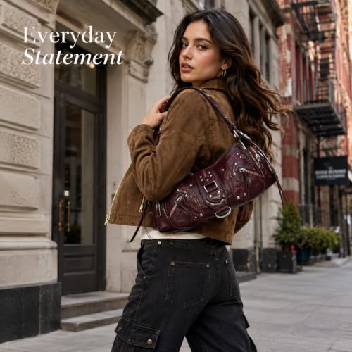 Image of Shoulder Purse for Women, Leather Women's Handbag Y2k Aesthetic Coquette Shoulder Bag Hobo Punk Trendy Ladies Purse