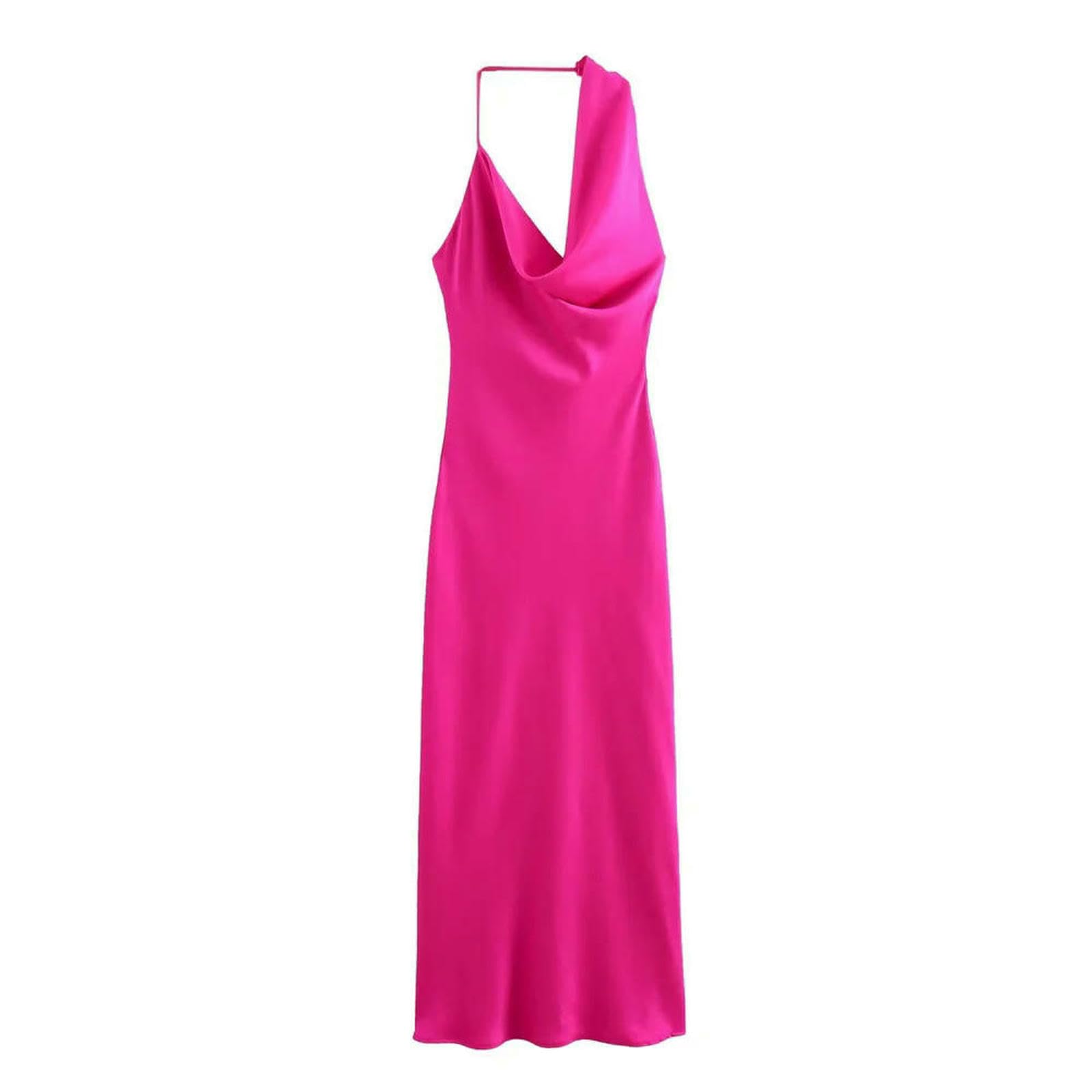 Abito Donna Invernale Fashion Femminile Estiva E Sexy Abito Midi per Texture A Pendente Asimmetrica -Rosa Rosso-XS