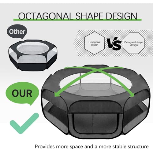 UWE Large Small Animal Playpen, XL Portable Pet Playpen for Rabbit, Kitten, Guinea Pig, Hamster, Puppy – Waterproof Foldable Mesh Tent with Zipper Cover, Indoor Outdoor Use, Dark Grey - Image 4