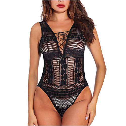 Chemise de nuit noire transparente en dentelle fine avec soutien-gorge