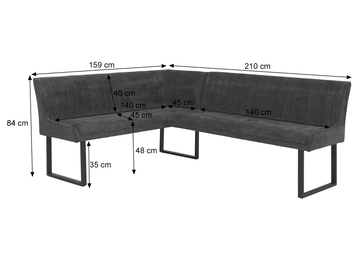 Mendler Banc d'angle HWC-O82 159 x 210 cm Jaune Moutarde