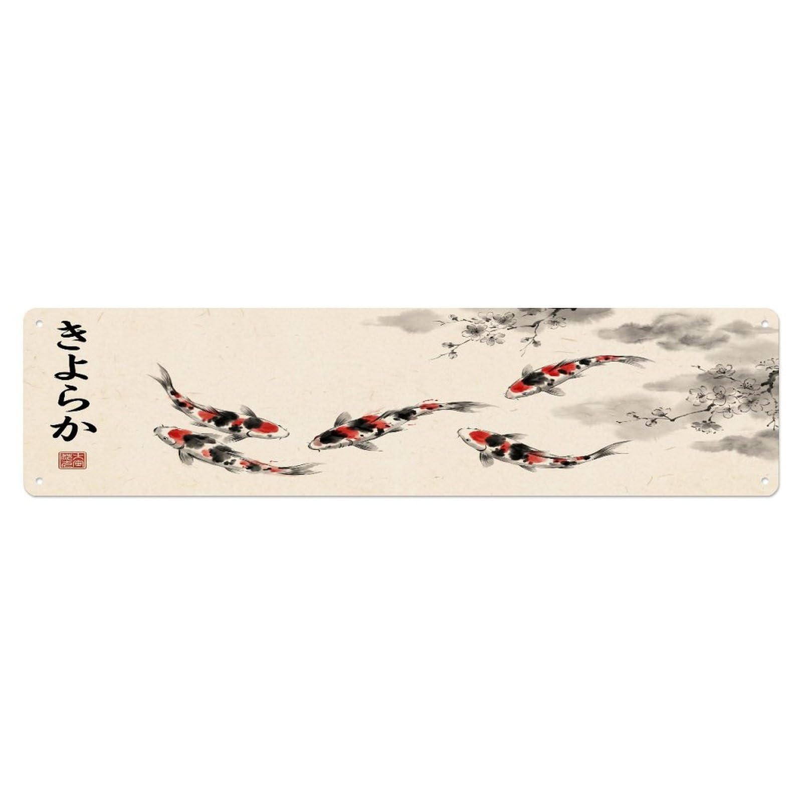 Xanthor Style Metal Tin Sign Vintage Koi Fish Japanese Blossom