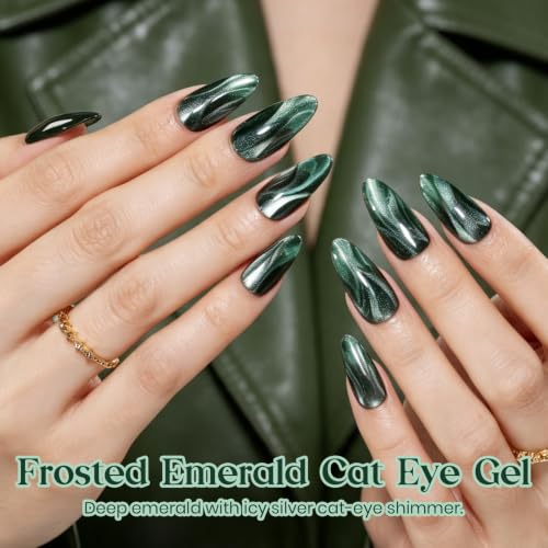 Image of Beetles Emerald Green Cat Eye Gel Polish, 15ml Glass Magnetic Nail Gel