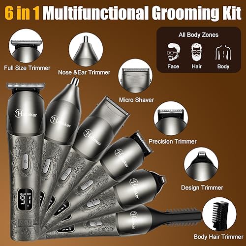 Hatteker Haarschneidemaschine 6 in 1 Herren Bartschneider Barttrimmer Haartrimmer Elektrischer Rasierer Präzisionstrimmer Körperhaartrimmer Nasenhaartrimmer Wasserdicht mit 5 Trimmerköpfen