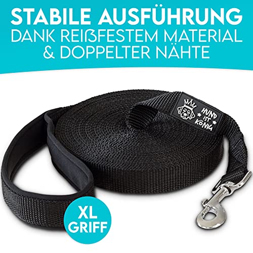 HUND IST KÖNIG Schleppleine 10m für Hunde - Hundeleine 10m mit Griffpolster - Robuste Hunde Schleppleine, wasserabweisend & schmutzunempfindlich - für erfolgreiches Hundetraining inkl. eBook