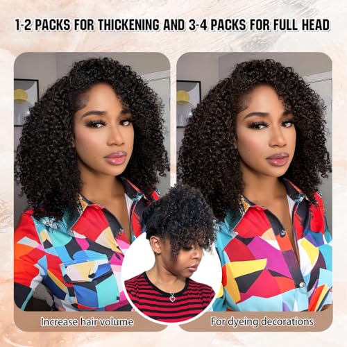 4Pcs Afro Kinky Curly Clip in Hair Extensions Real Human Hair, 10 Inch 50g Dark Brown, Lace Invisible Seamless & Thicken, 4B 4C Remy Clip Ins for Women — view 2