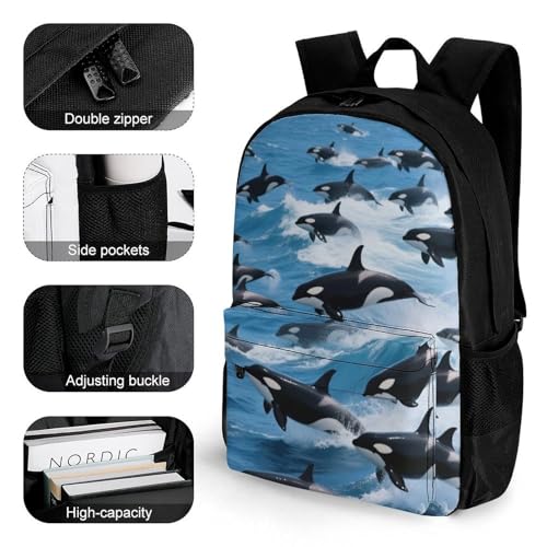 Supdreamc Shoulder Book Bags Anti-Theft Multipurpose Big Capacity Bookbag - Killer Whales Orcas Ocean Sea Animals Travel Hiking Backpack With Smooth Zippers3