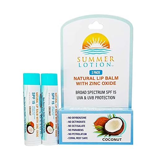 Natural Lip Balm with Zinc Oxide Sunblock by Summer Lotion, SPF 15 Lip Sunscreen 2-Pack, Water Resistant Chapstick, SPF Lip Protection for Everyone, (Coconut)