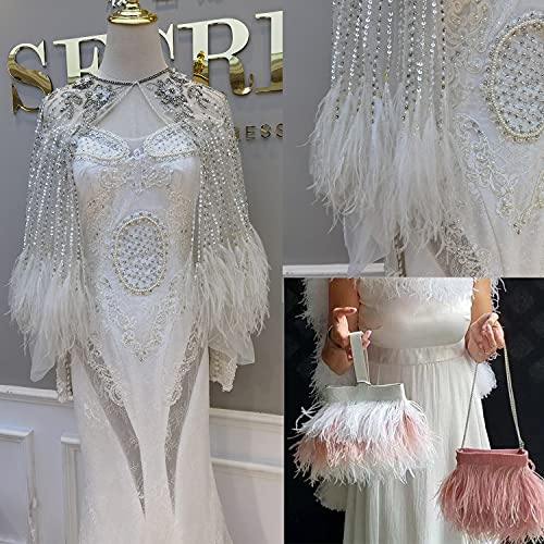 Happy Feather 2 Yards 5-6Inch White Ostrich Feathers Trim Fringe For Diy Dress Sewing Crafts Costumes Decoration #TOP3