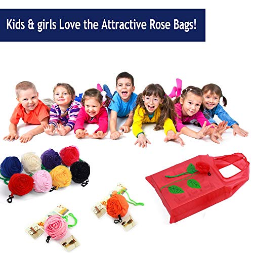 Yuyikes 10Pcs Folding Shopping Bags Reusable Roses Shopping Tote Bags Compact Eco Periodic Duty Recycling Use Shopping Bags (Roses) #TOP5