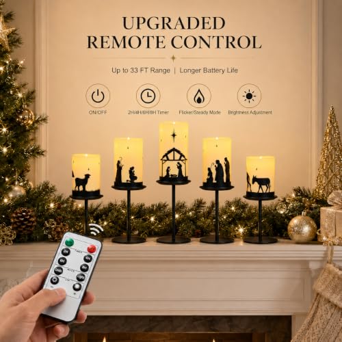 Image of Nativity Scene Flameless Candles, Christian Christmas Decorations, 5 Pack