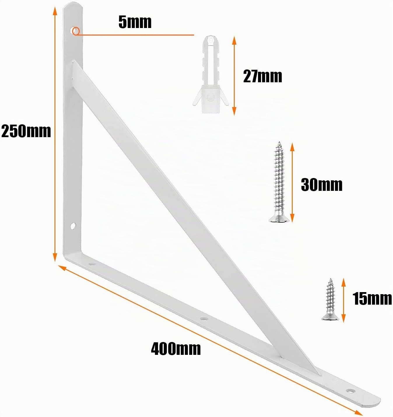 STARVAST Equerre Etagere Murale, 10 Pcs Supports Triangulaires (6, Blanc, 400X250X3MM)