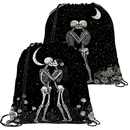 Sac à cordon étanche motif tête de mort rose étoilée format pliable taille unique
