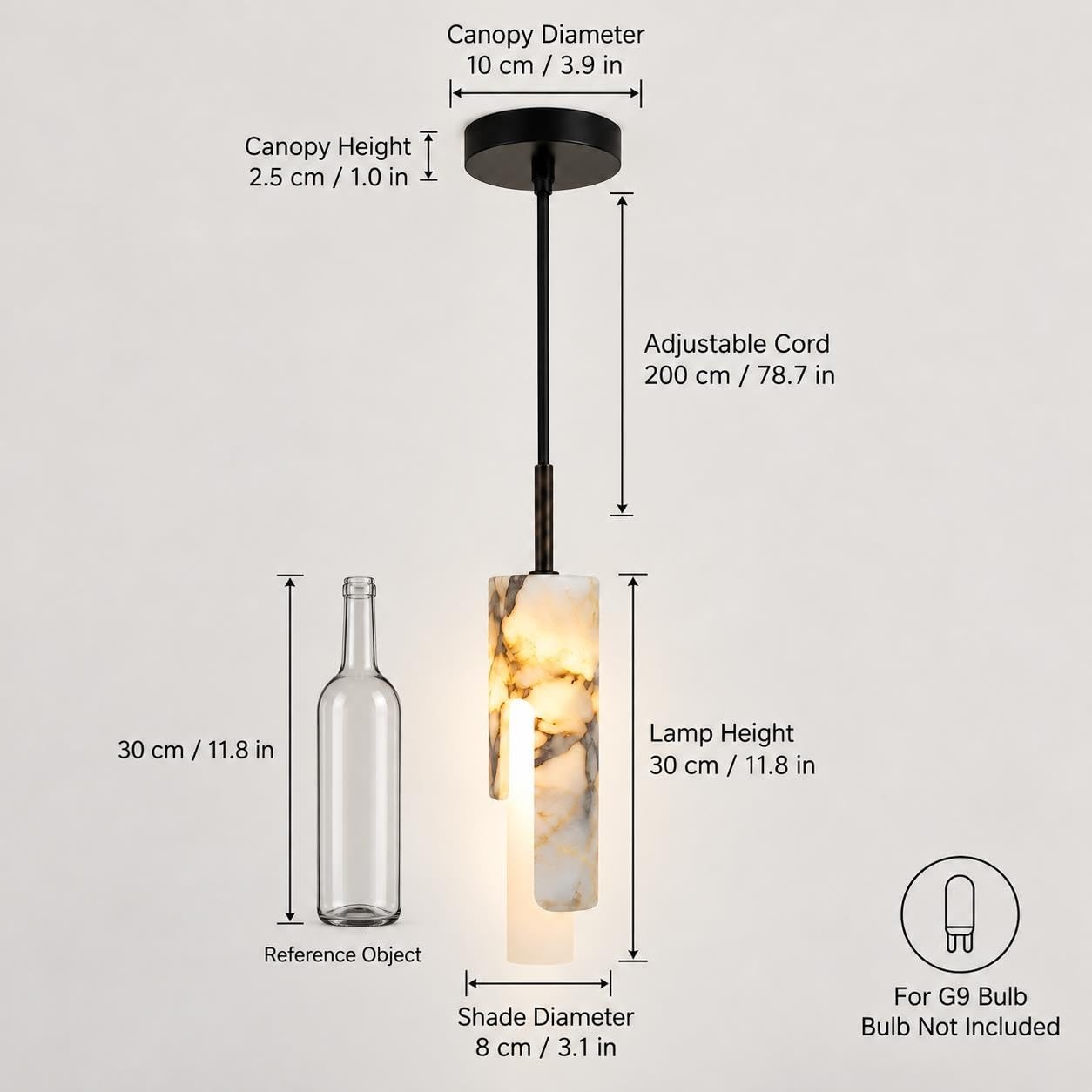 Kamienna lampa wisząca z długą rurką, lampka nocna, oprawa z gniazdem G9