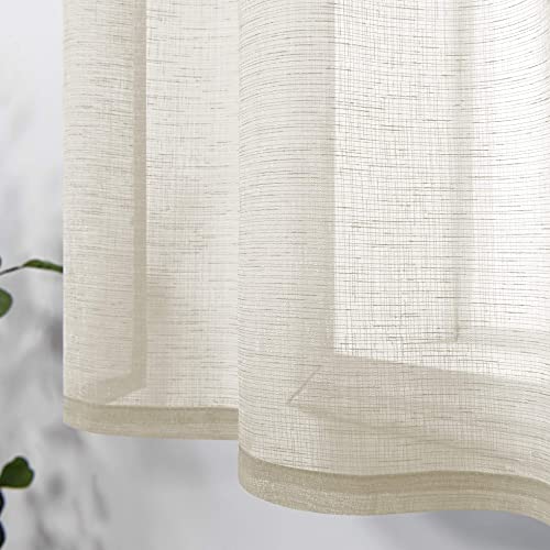 Short Curtains 36 Inch Length For Small Bedroom Window 2 Panels Rod Pocket Farmhouse Semi Sheer Faux Linen Tier Cafe Privacy Curtain For Camper Basement Bathroom Kitchen 30X36 Long Cream Beige #TOP17