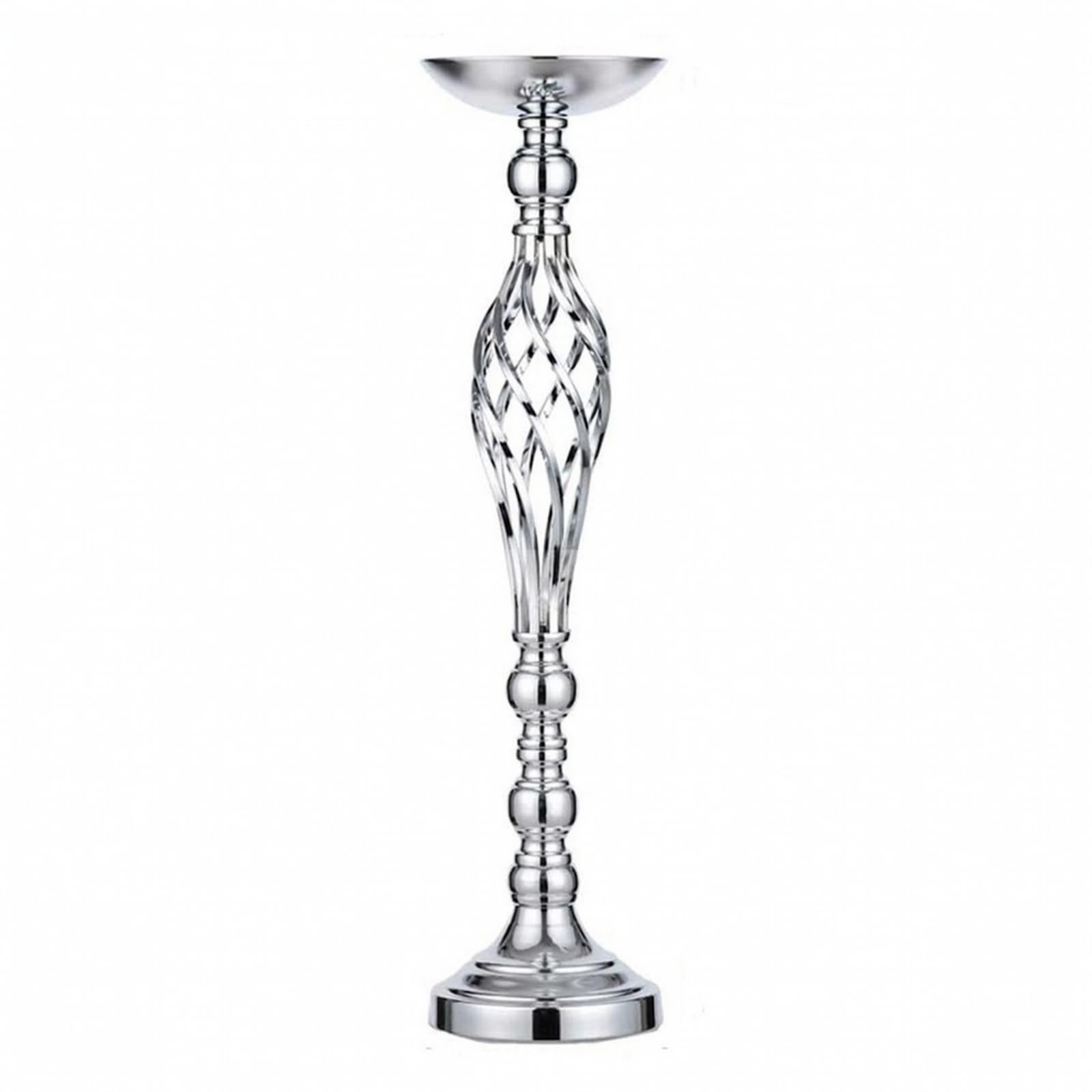 F Fityle Candelero de Boda Portavelas Centro de Mesa Soporte Candelabro Elevador con Bandeja Metálica para Velas y Flores Seguro Adecuado para Decoración de , Plata , Grande H58cm