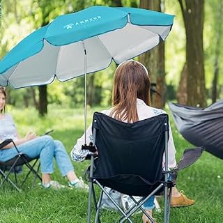 AMMSUN XL Chair Umbrella with Universal Clamp Adjustable 47 inches and 360-degree Swivel UPF 50+, Portable Clamp on Camping or Beach Chair, Stroller, Wheelchair, Golf cart, Bright Blue, Large-sized