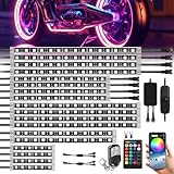 SUNPIE Motorcycle LED Lights RGB Underglow Neon Lights Kit for Motorcycle Trikes Golf Carts 12V, Motorcycles 18 LED Strip Lighting w/Brake&Turn Signal Bluetooth Connect RF Control