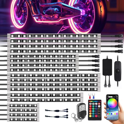 Image of SUNPIE 18PCS Bright Motorcycle LED Underglow Kit w /Brake&Turn Signal, 12V Waterproof Multi-Color RGB LED Strips Motorcycles Lights for Harley Honda Kawasaki Suzuki