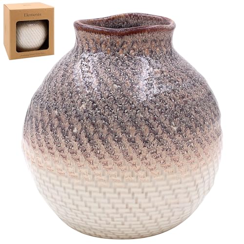 Vase rond violet 18 cm Elements Weave pot décoratif texturé gris et marron - 3